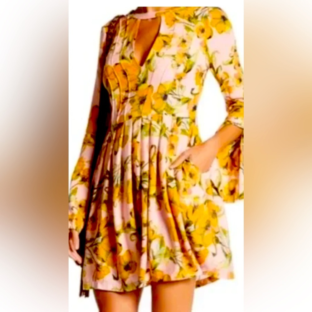 Free People Floral Pink Tegan Babydoll Mini Dress Size 4 - Picture 1 of 4